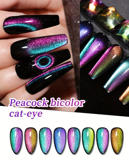 Gel Nail Polish Set with XEIJAYI Label, 8 Magnetic Cat Eye Colors, 0.51oz Bottles and Magnet Tool