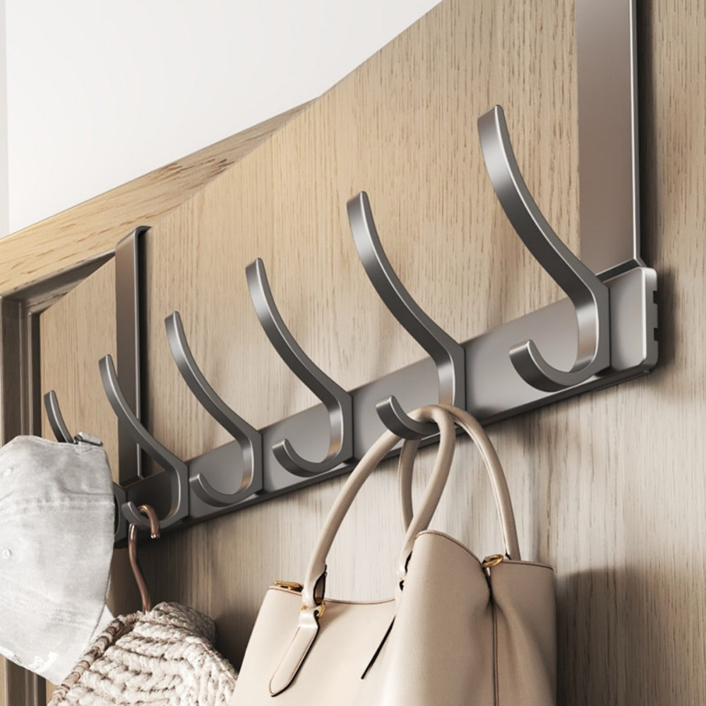 Over-the-Door Hook Hanger Sets in Black with Two 5- or 6-Hook Racks for Keys, Hats and Bags