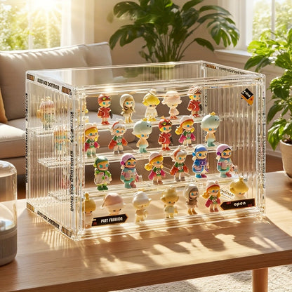 Large Four-Tier Clear Acrylic Figure Display Case with Magnetic Door and Stackable Desktop Design