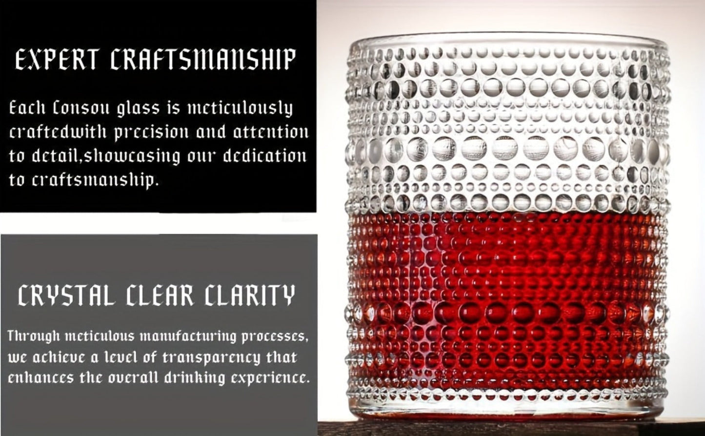 Clear Hobnail Drinking Glasses, Six-Piece 13-Ounce Tumbler Set with Embossed Dot Pattern for Table Settings