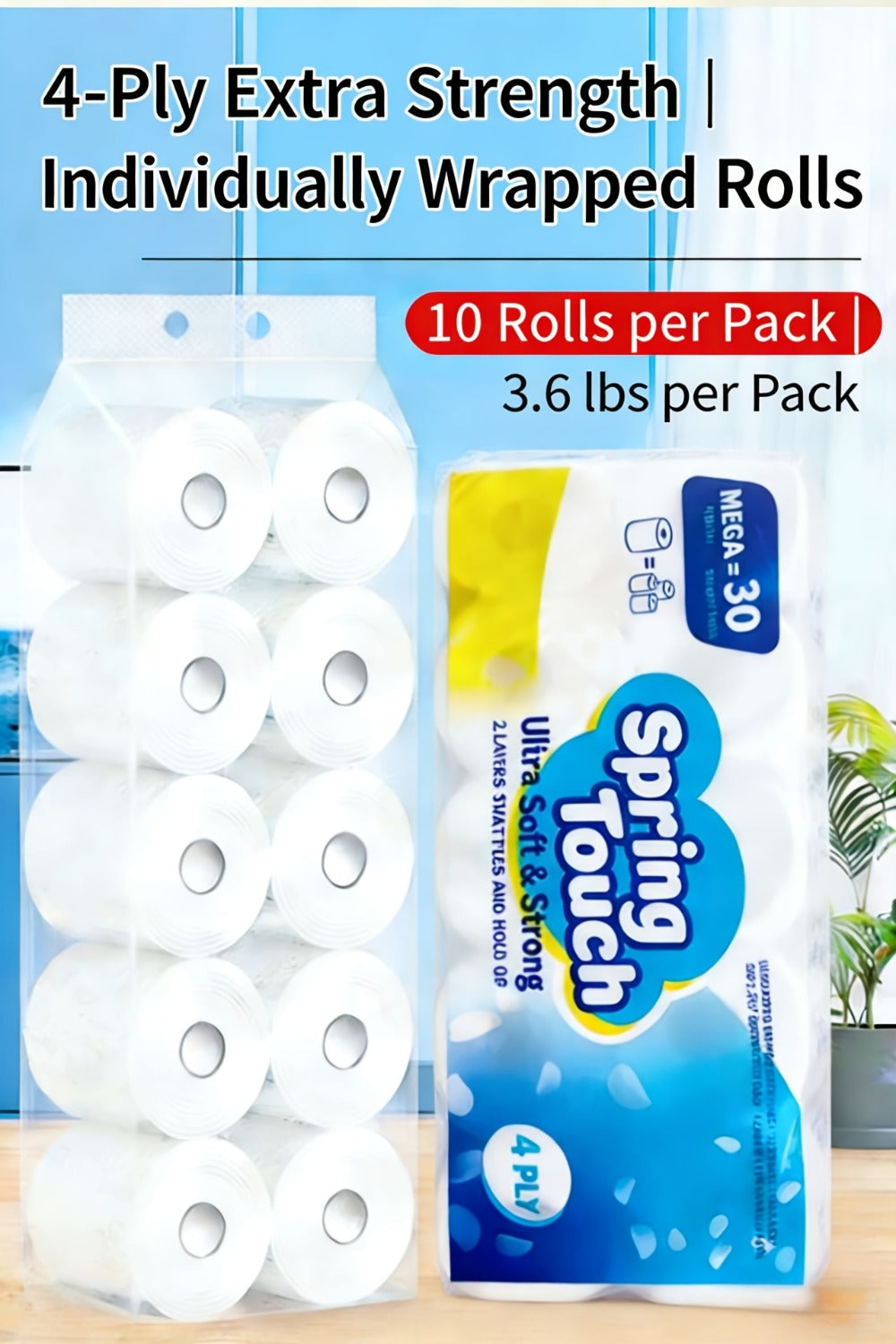Four-Ply Toilet Paper Rolls in One, Two or Three Packs, Thick Undyed Bathroom Tissue for Home or Office Use