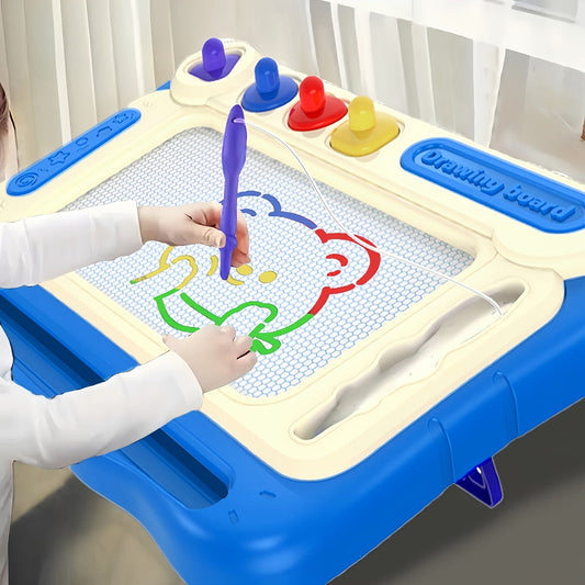 Kids Drawing Board Easel Upgraded with 4 Stamps & Paintbrush – Sturdy Legs Brackets Early Learning Art Toy for Toddlers Boys Girls Ages 3-8 Birthday Easter Christmas Gift Blue Pink Green