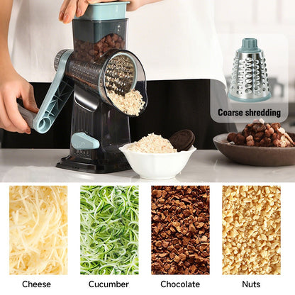 Rotary Vegetable Chopper Cheese Grater 5 Interchangeable Drum Blades Suction Base Handle for Cheese Vegetables Nuts Slicing Shredding