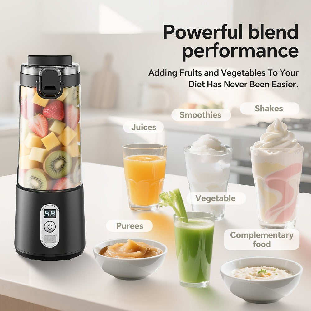 Portable Blender with Clear Cylindrical Cup, Digital Timer Display, Flip-Up Handle and Three Color Options
