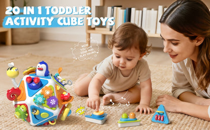 21-in-1 Toddler Busy Board Activity Cube – Early Educational Sensory Toy for Boys & Girls Ages 1-3 | Travel Toy | 1st Birthday & Christmas Gift for Kids