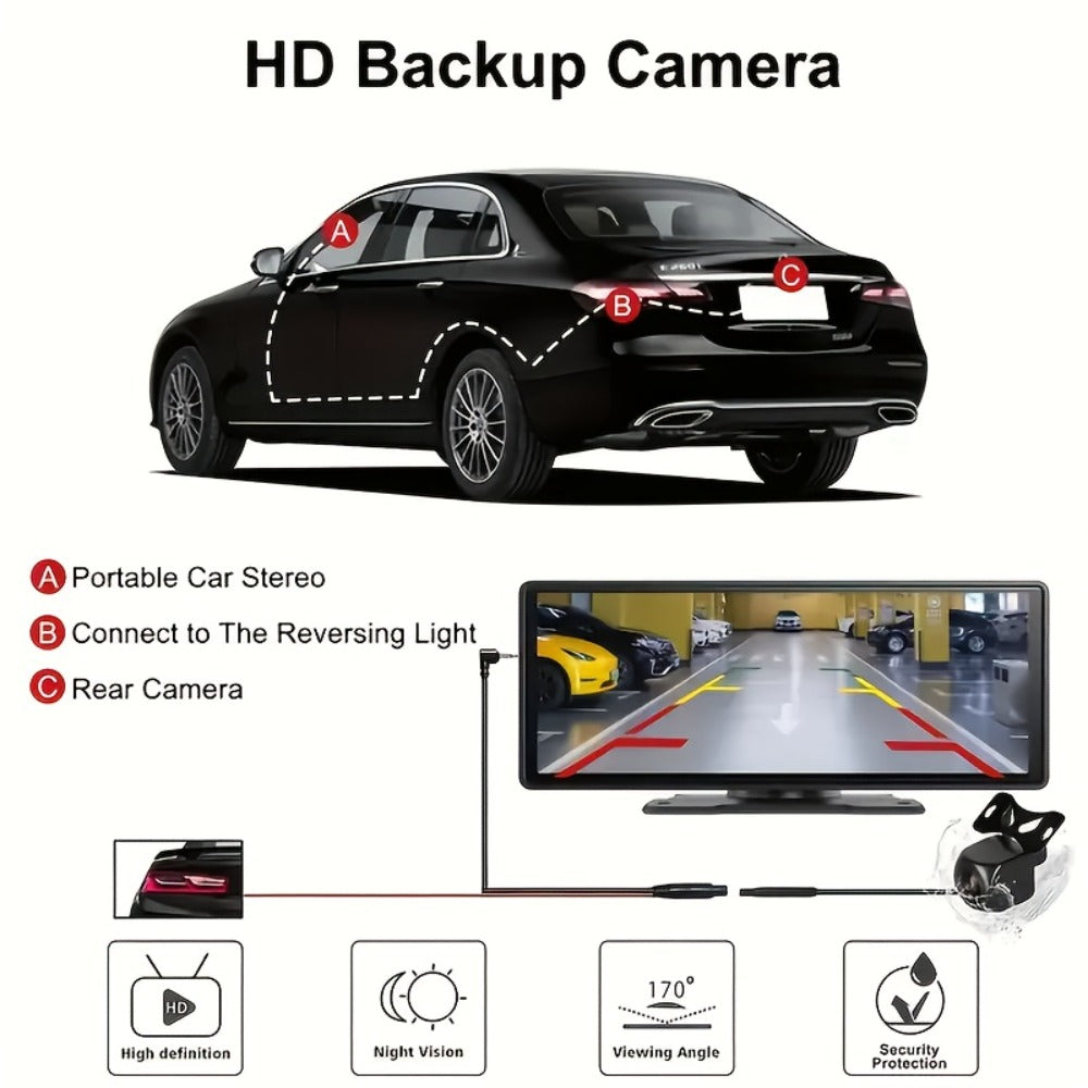 10.26 Inch Car Screen with Wireless CarPlay & Android Auto - Ultra HD Bluetooth Car Monitor, Dual Camera, Reversing Assist, Navigation, Music & Video, Universal for Sedan SUV RV