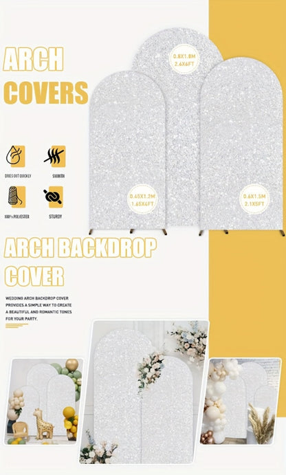 Three-Size Wedding Arch Cover Set for 4, 5 and 6-Foot Frames in Nine Metallic Sequin Color Options