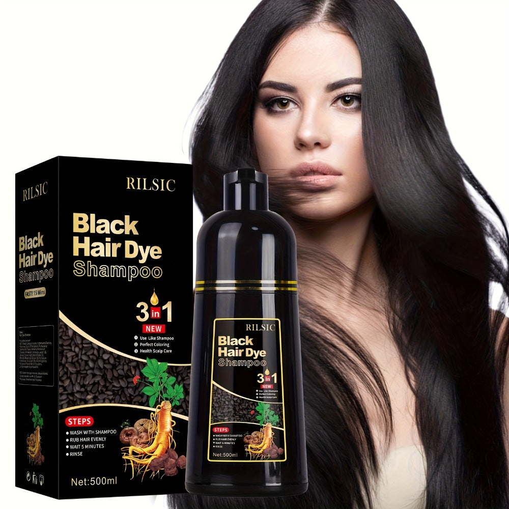 Hair Color Shampoo, RILSIC 3-in-1 500ml Pump Bottle with Black, Brown, Chestnut and Dark Brown Options