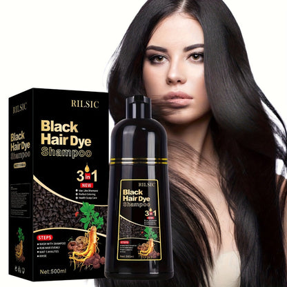 Hair Color Shampoo, RILSIC 3-in-1 500ml Pump Bottle with Black, Brown, Chestnut and Dark Brown Options