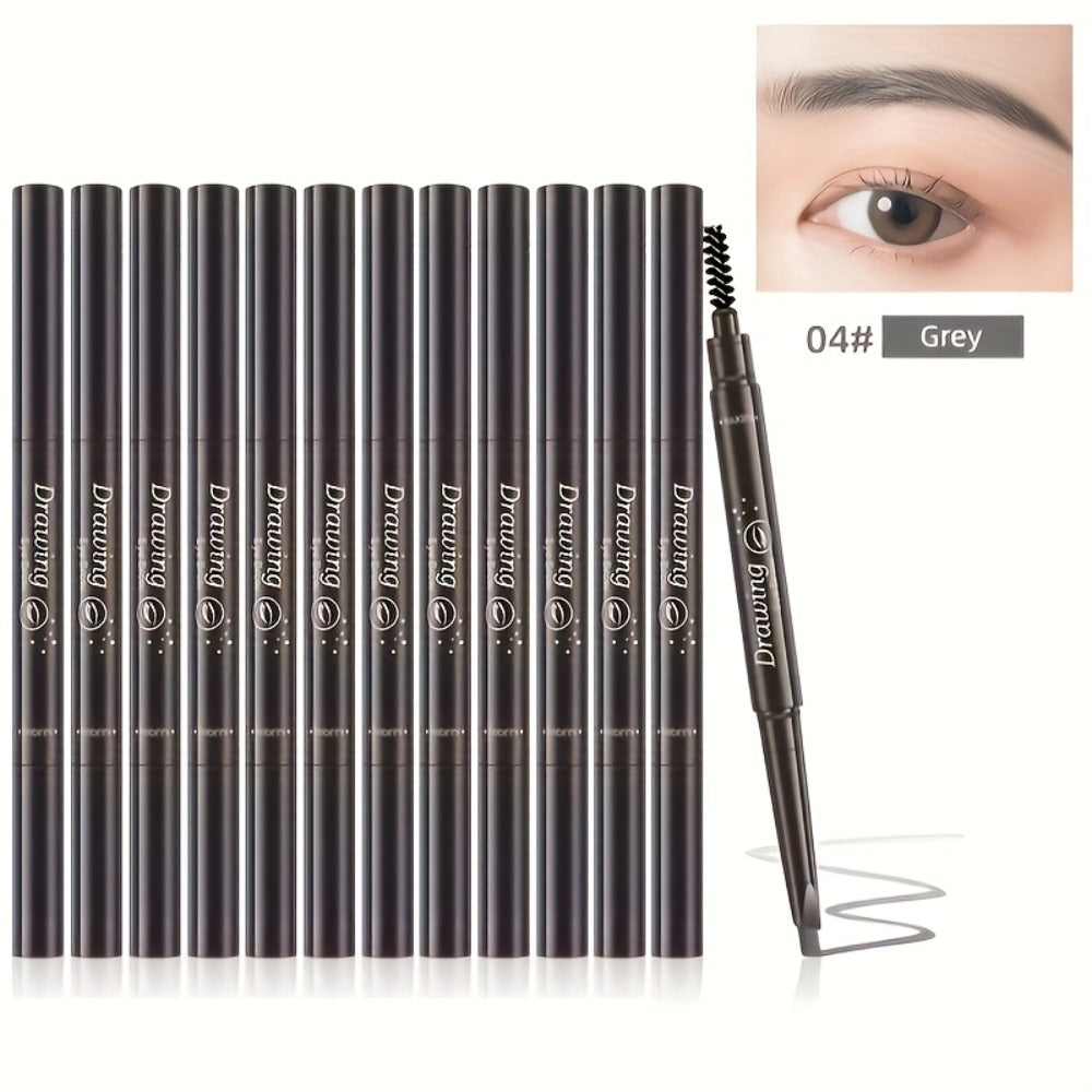 12-Pack Automatic Eyebrow Pencils with Angled Tips, Spoolie Ends and Four Brown-to-Black Color Options