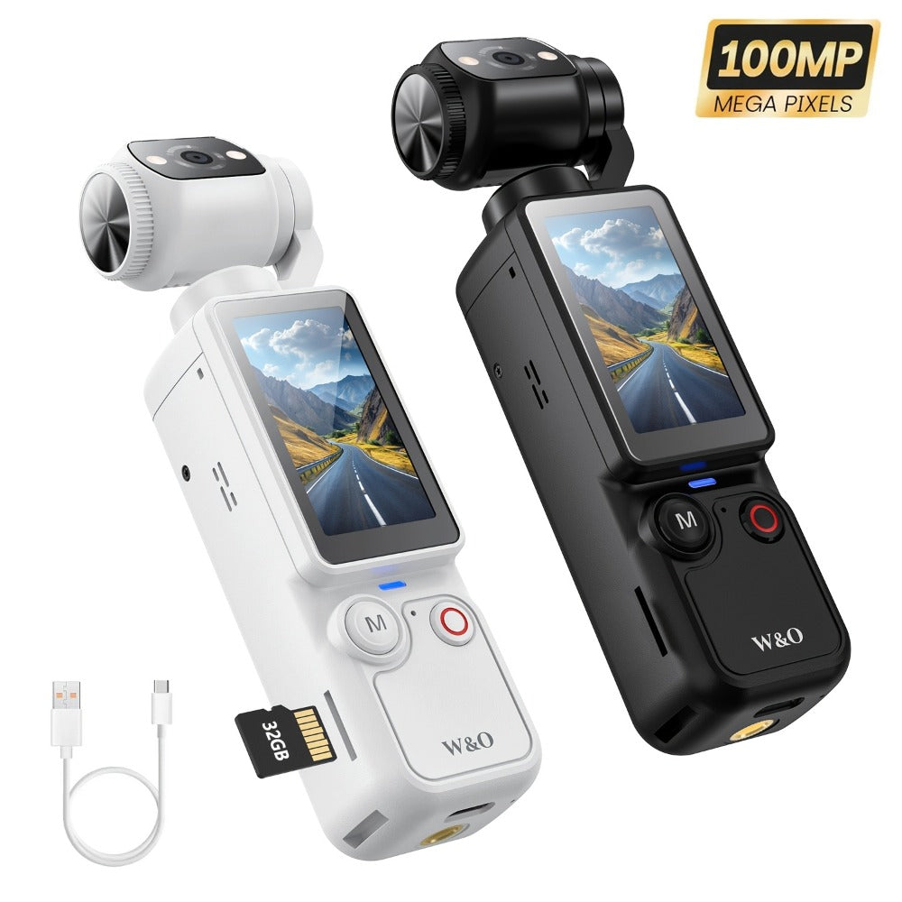 W&O Pocket Camera with Webcam Function, 1.9" Screen, 180° Rotating Shot, 2000mAh Battery, USB-C Charging