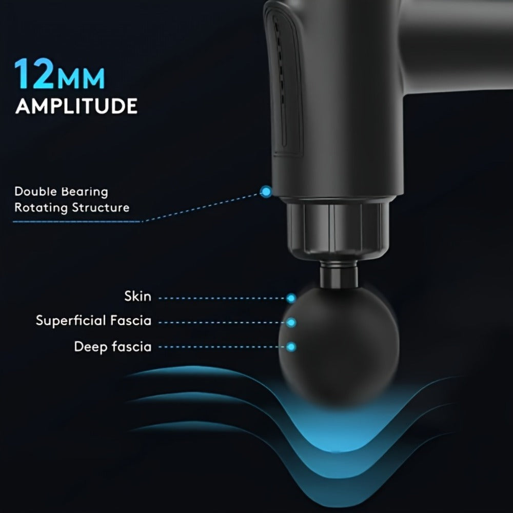 Compact Massage Gun with Six Speed Settings, Four or Eight Interchangeable Heads and Blue or Black Finish Options