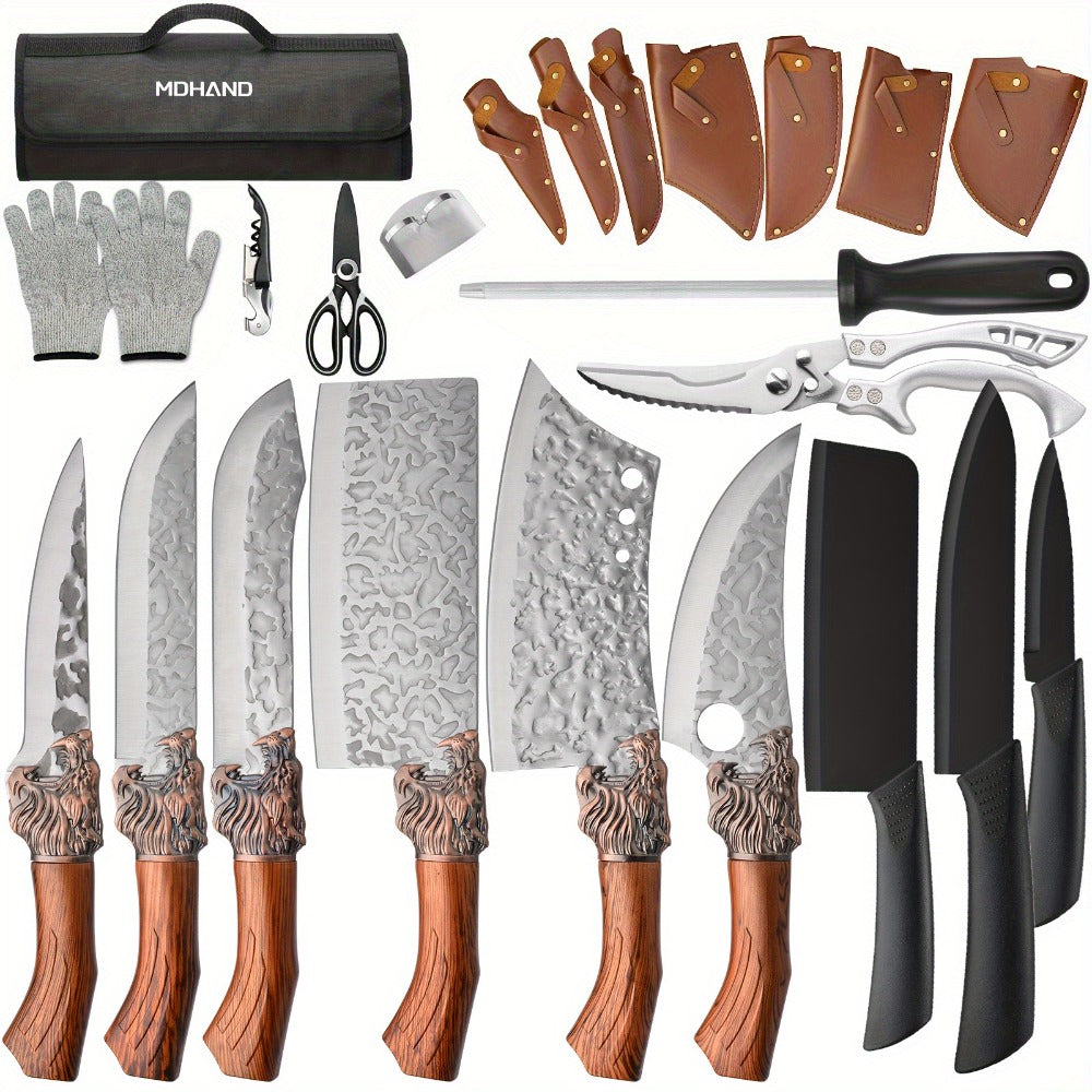 Kitchen Knife Set Professional Forged Chef Knife Set Full Tang Blades with Poultry Shears Meat Knife Carving Knife Cleaver Cooking Gift for Women Home Kitchen