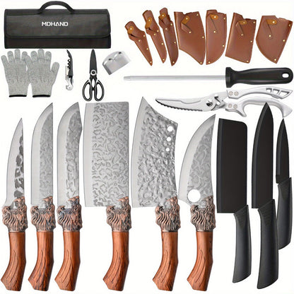 Kitchen Knife Set Professional Forged Chef Knife Set Full Tang Blades with Poultry Shears Meat Knife Carving Knife Cleaver Cooking Gift for Women Home Kitchen