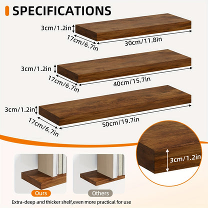 Floating Wall Shelf Set with Concealed-Style Brackets, Multiple Finishes and 4- or 6-Piece Options