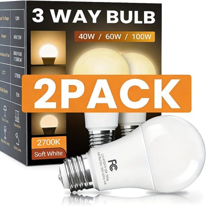 Three-Way A19 LED Light Bulbs with E26 Base and 1500 Lumens in 2700 K or 5000 K, Two or Four Packs
