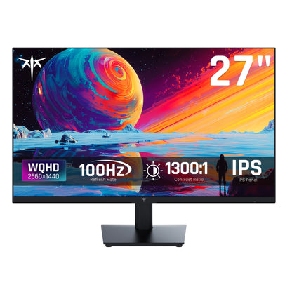 27-Inch QHD 100Hz Computer Monitor 2560x1440 IPS Display, AMD FreeSync, Ultra-Thin Bezel, HDMI DisplayPort, Flicker-Free Low Blue Light, for Gaming Work Home Office Desktop PC