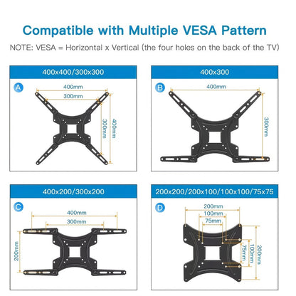 Slim Low Profile TV Wall Mount 26-57 Inch 66 lbs – Full Motion Articulating Dual Arms Swivel Tilt Extend, VESA Compatible, Easy Installation, Black Bracket for Small Mid-Size Flat Screen TVs