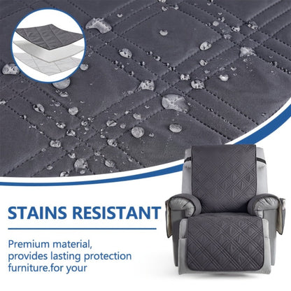 Quilted One-Piece Recliner Chair Cover with Side Pocket, Back Strap and Six Solid Color Options
