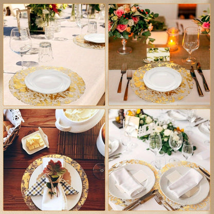 Round Golden Foil Placemats in 50- or 100-Piece Sets with 11-Inch Mesh Design for Party Tables