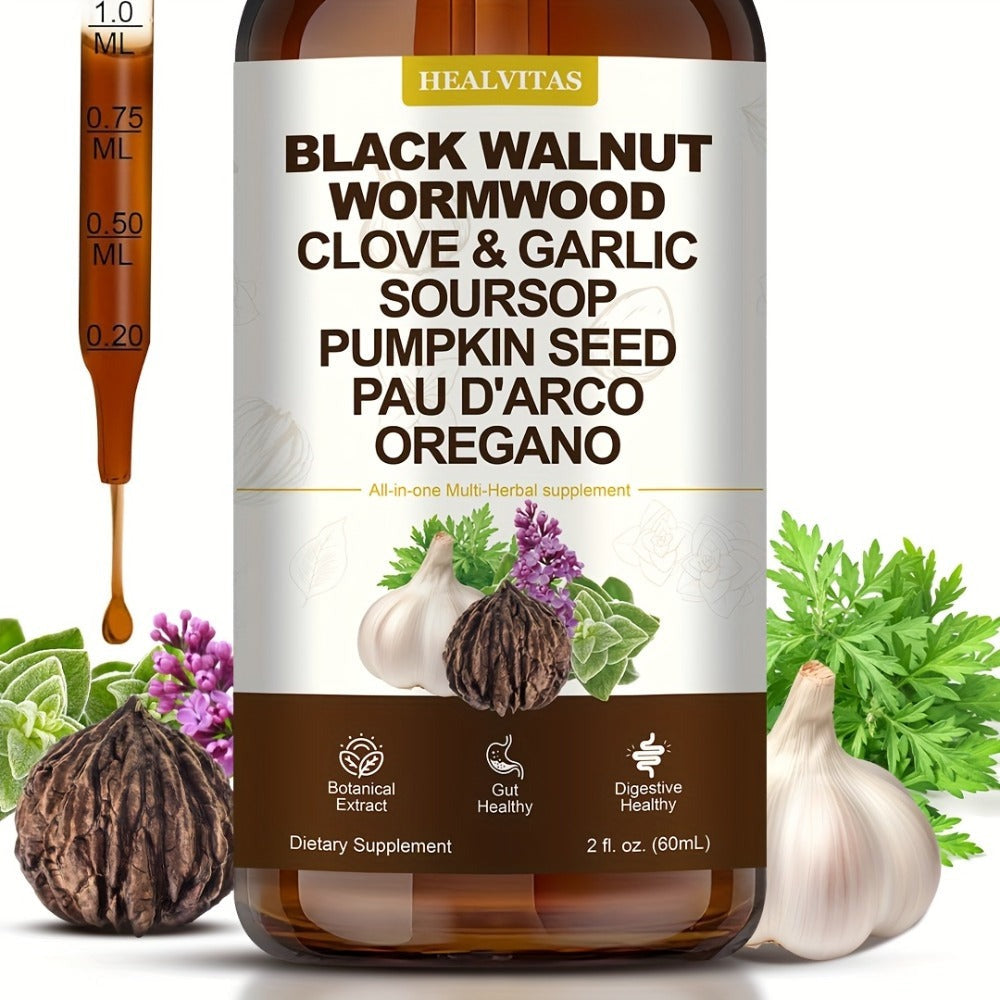 Black Walnut Wormwood Tincture with Oregano, Garlic & Berberine — Herbal Gut Cleanse Drops | Digestive Health, Gut Balance & Internal Cleanse Support | Natural Liquid Formula | 2 fl oz