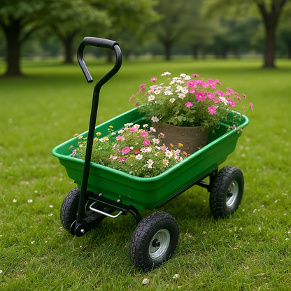 Utility Wagon 1200 lbs Heavy-Duty Poly Bed Steel Frame Dump Cart with Built-in Stand, Towable Wheelbarrow for Garden, Farm & Landscaping