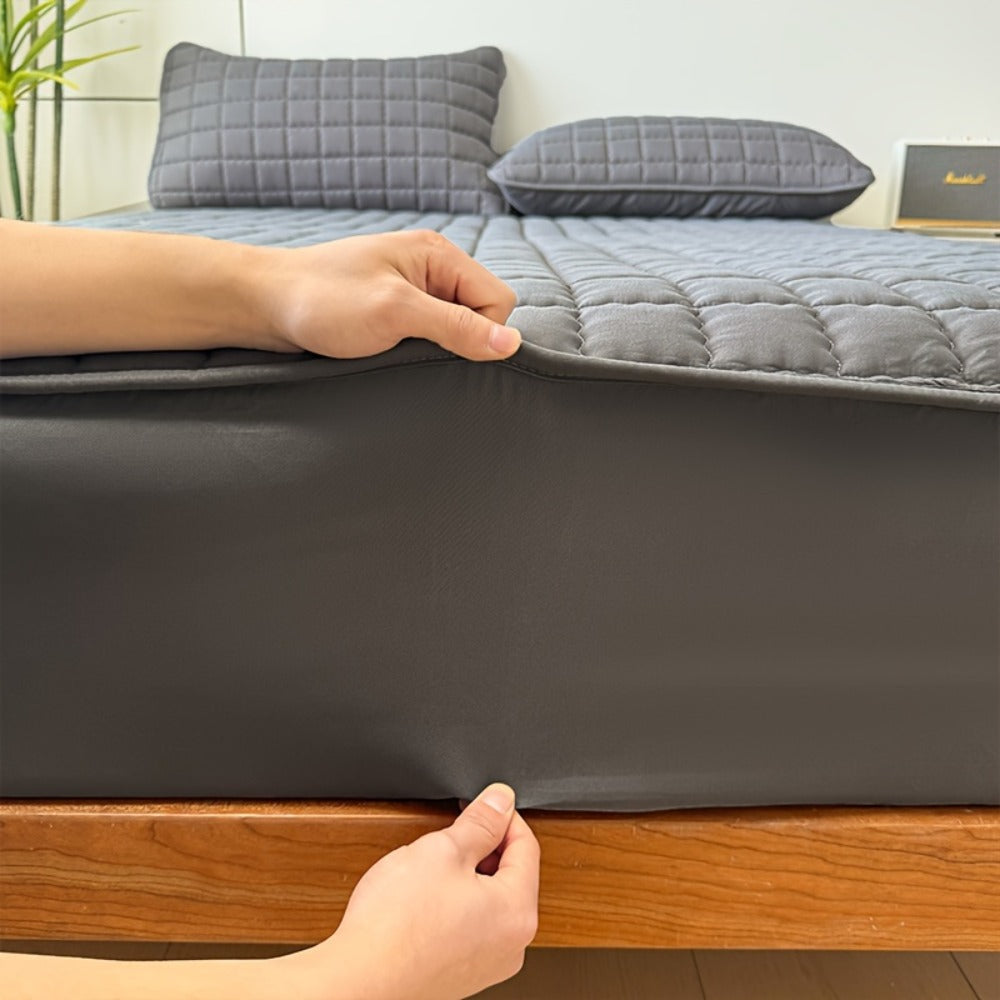 Channel-Quilted Fitted Mattress Protector in Six Colors and Full, Queen or King Size Options