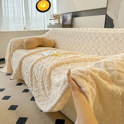 Sofa Cover 300 GSM Shu Velveteen Jacquard Throw in Three Sizes and Five Solid Colors for Armchair to Sectional