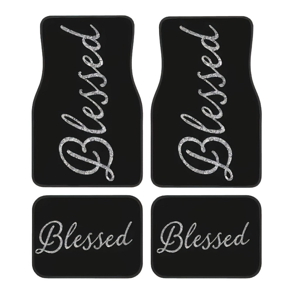 Car Floor Mats Set 2/4pcs, Durable Easy-Clean Universal Fit Interior Floor Liners for Men & Women, Stylish Blessing Pattern Car Carpet Pad, Great Gift for All Seasons