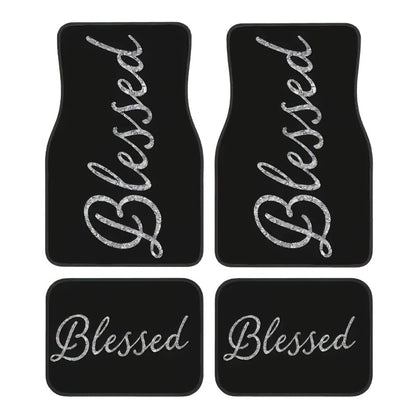 Car Floor Mats Set 2/4pcs, Durable Easy-Clean Universal Fit Interior Floor Liners for Men & Women, Stylish Blessing Pattern Car Carpet Pad, Great Gift for All Seasons