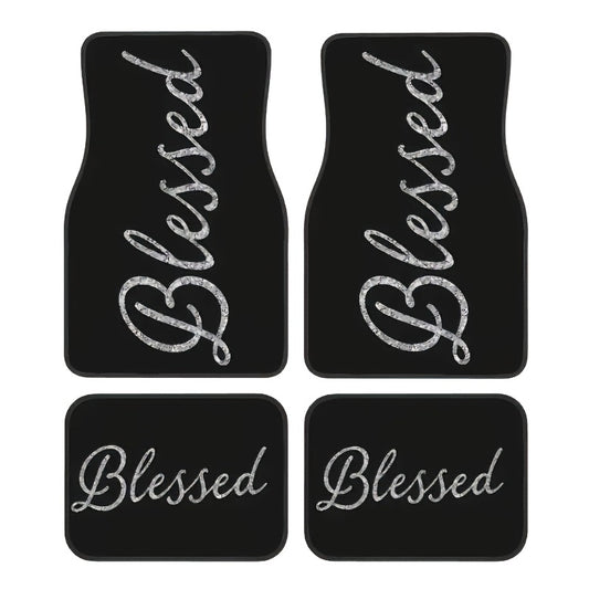 Car Floor Mats Set 2/4pcs, Durable Easy-Clean Universal Fit Interior Floor Liners for Men & Women, Stylish Blessing Pattern Car Carpet Pad, Great Gift for All Seasons