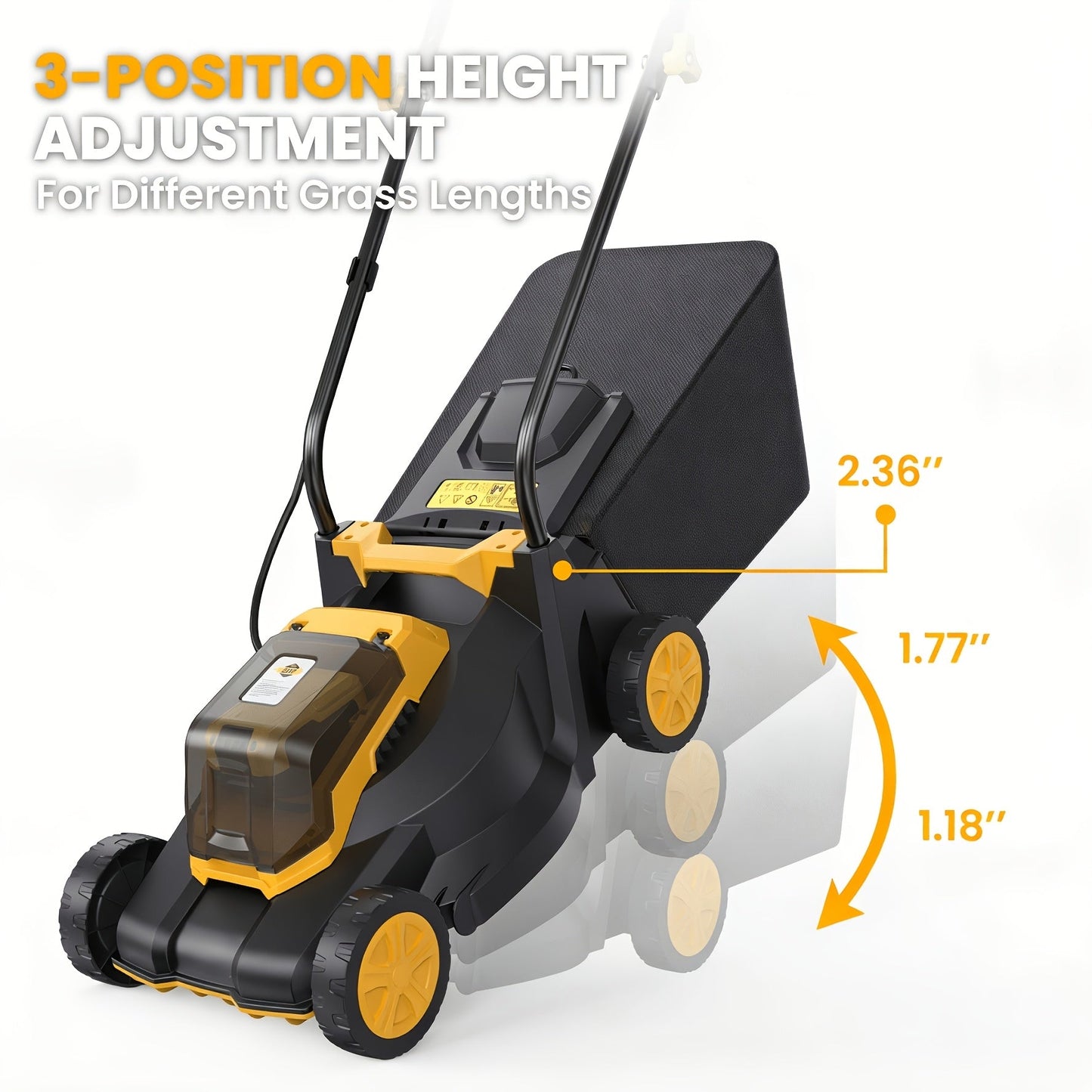 Brushless Cordless Lawn Mower 20V Compatible with Dewalt 20V MAX Battery 14-Inch 700W Pure Copper Motor 3-Level Height Adjustment 7.4-Gallon Grass Catcher Foldable Lightweight Push Mower Tool Only