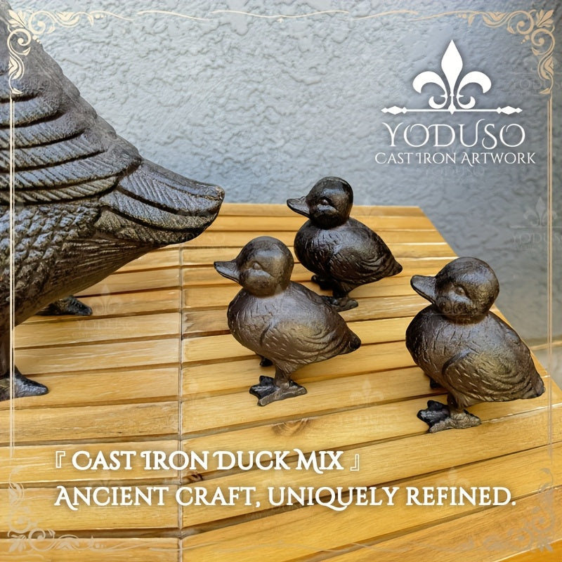 Cast Iron Mother Duck and Duckling Garden Statues in Four Outdoor Lawn Ornament Configurations