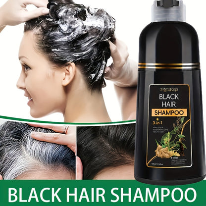 Hair Dye Shampoo, YANYUTONG 500ml Black 3-in-1 Bottle for At-Home Hair Color Application and Rinse Routine