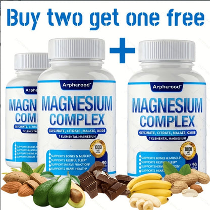 Dietary Supplement Magnesium 7-in-1 Complex with Glycinate, Malate and Taurate, 1000mg per Serving