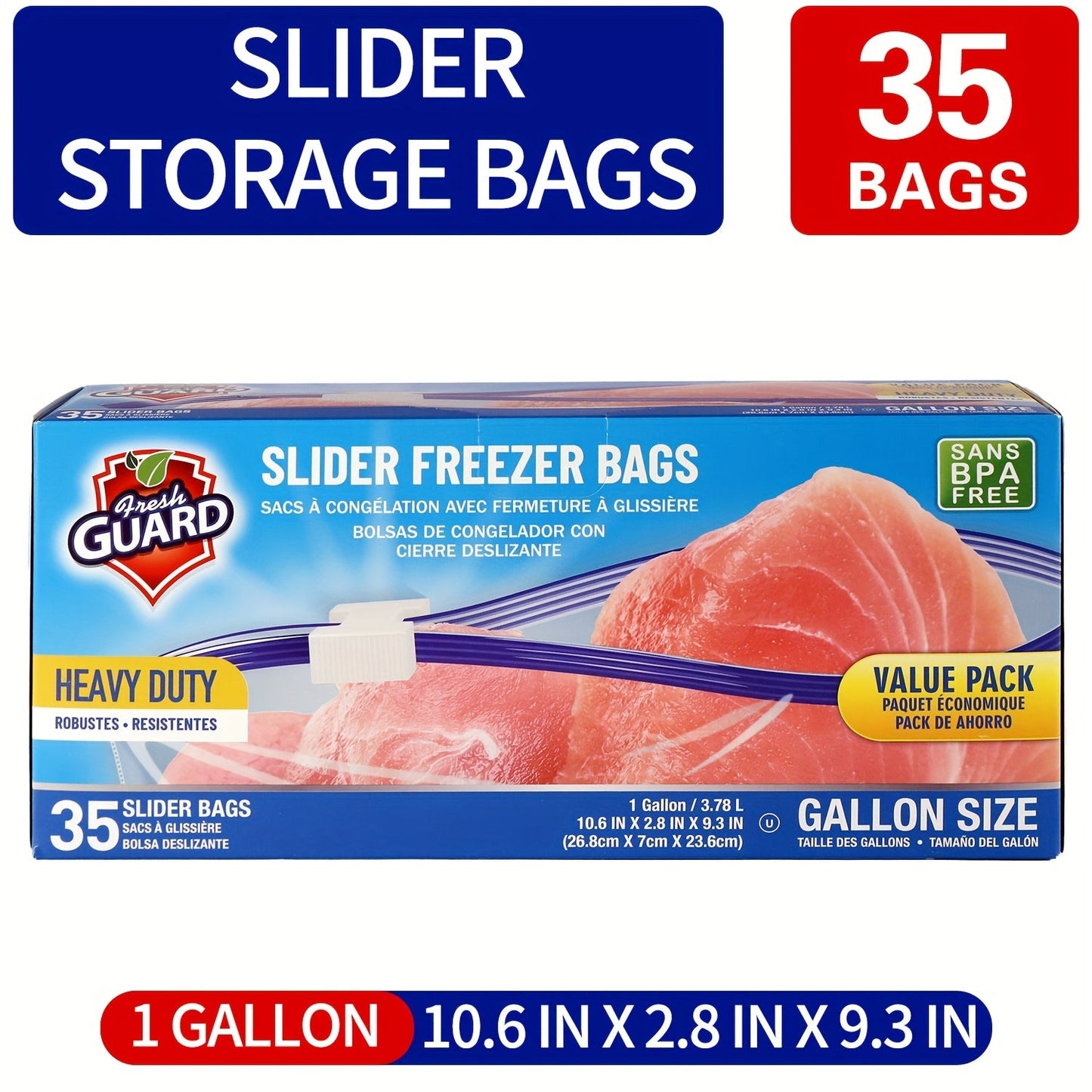 Storage Bags Fresh Guard Slider Freezer Bags in Quart, Gallon and 2.5-Gallon Sizes with 22- to 150-Count Options