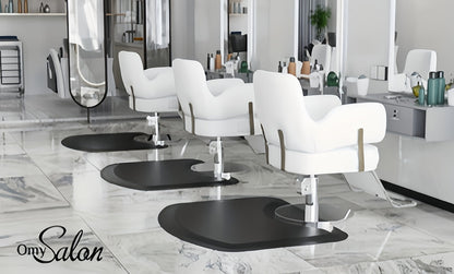 Salon Floor Mat with Round Chair Cutout, Raised Edge and Wide Black Standing Surface for Barber Stations