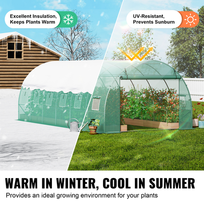 10- to 20-Foot Tunnel Greenhouse with Green Cover, Roll-Up Door and Size-Specific Vent Windows