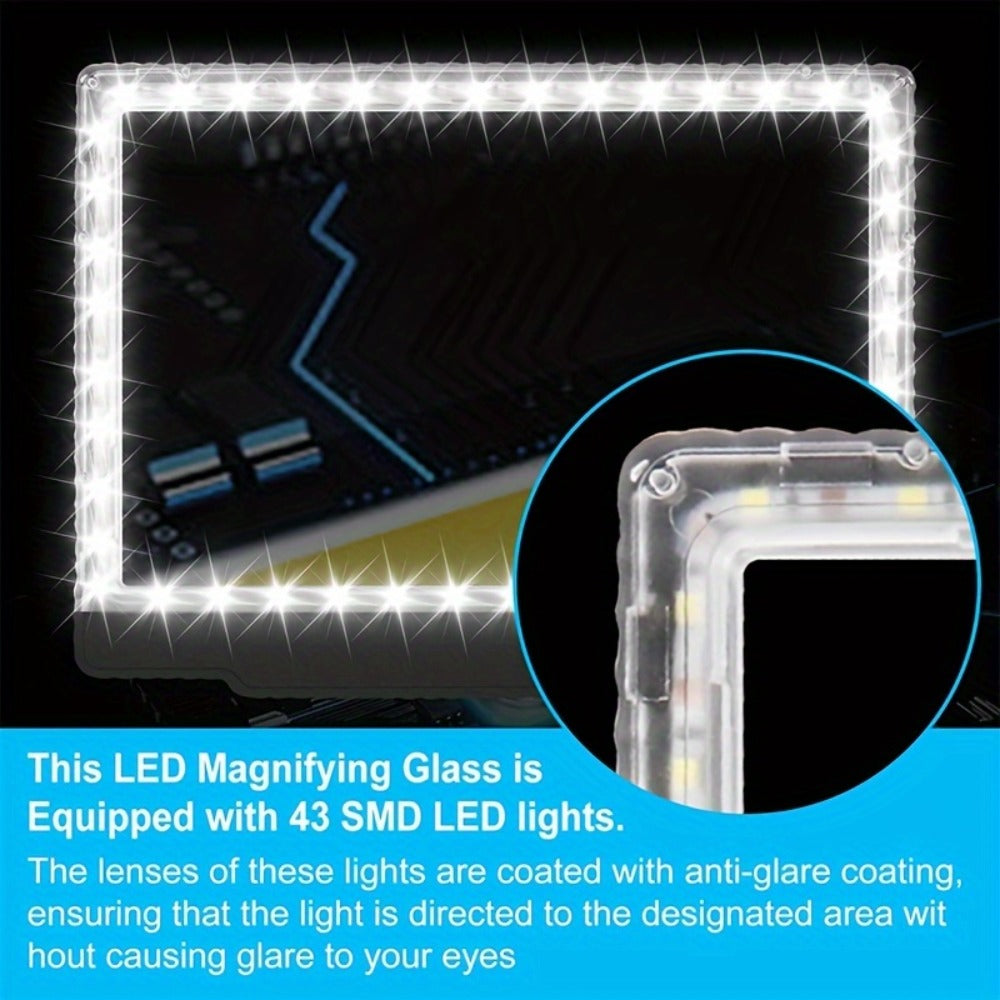 Hands-Free 5X Page Magnifier with 43 LEDs, Flexible Neck Stand and 9.5 x 7.5-Inch Viewing Area