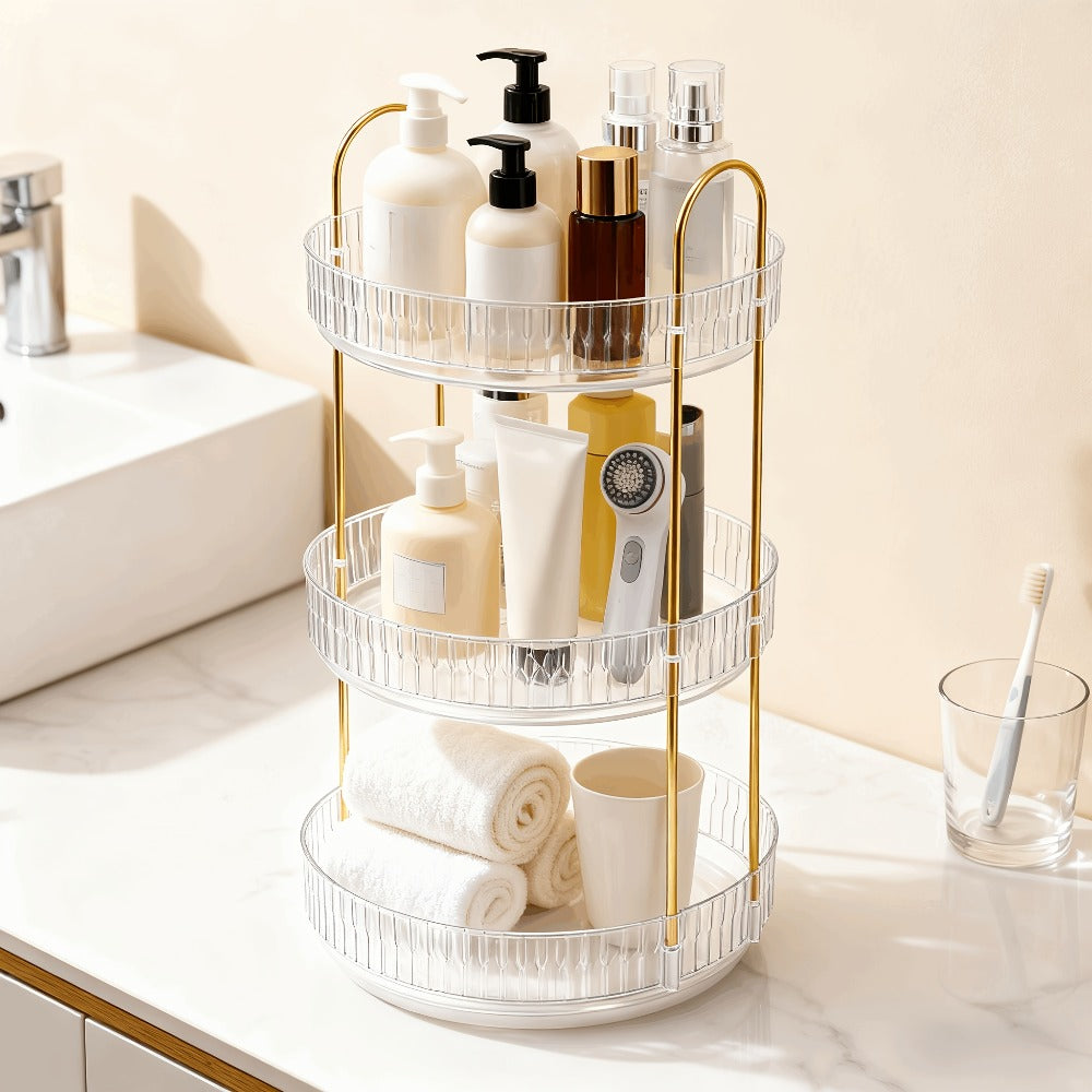 Rotating Multi-Level Makeup Organizer with Detachable Trays and 12 Exact Color-and-Layer Options