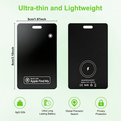 Apple Find My Wallet Tracker Card – Ultra-Thin Rechargeable Bluetooth Tracker | 105dB Alert, Wireless Qi Charging, Left-Behind Alerts & Siri Support