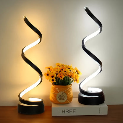 Two-Style Spiral LED Table Lamp with Touch Dimming in Black or White, Single or Two-Pack Options