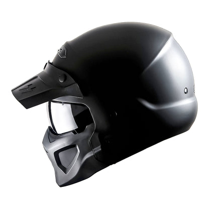Motorcycle Helmet Convertible Full/Open-Face Shell with Detachable Mask, Smoked Shield, S-XL Sizes and Multiple Styles