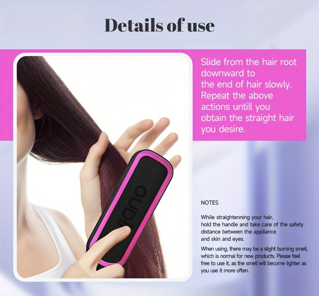 Hair Straightener Brush for Home and Travel and Salon Hair Styling with Fast Heat-Up & Anti-Scald Protection