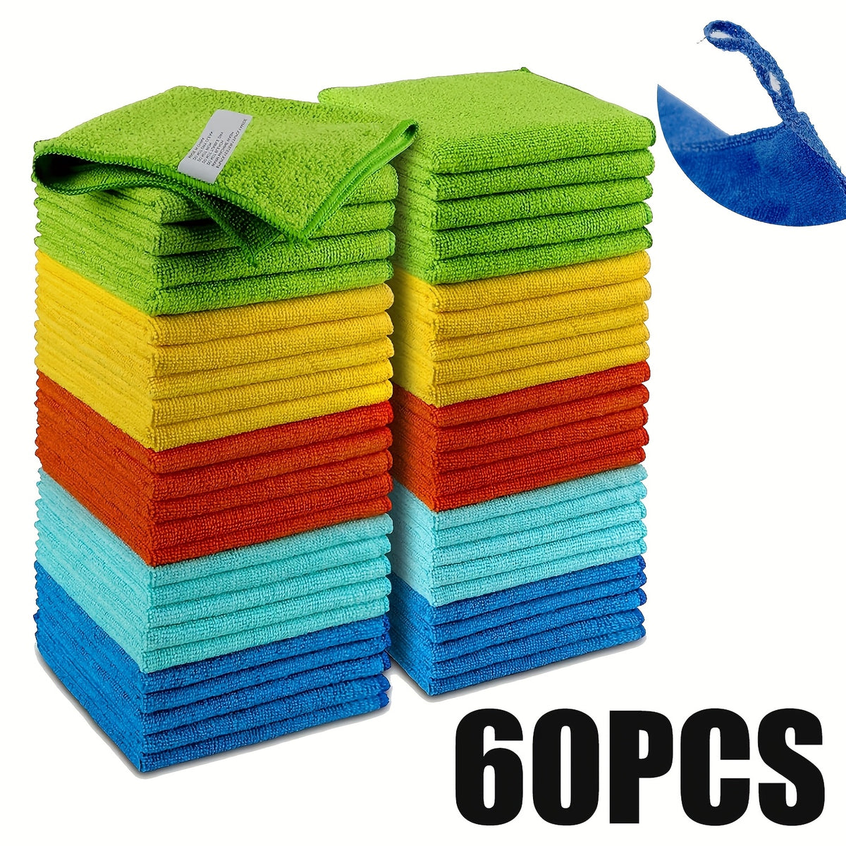 Microfiber Cleaning Cloths 50/60 Pack – Ultra-Soft Scratch-Free Towels for Car Detailing, Kitchen & Home, Quick-Dry Absorbent Lint-Free Rags, 5 Colors, 12"x12", Machine Washable
