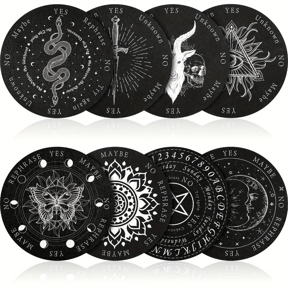 Eight-Piece Wooden Pendulum Board Set with Six-Inch Yes-No Designs for Adult Spiritual Practice and Decor