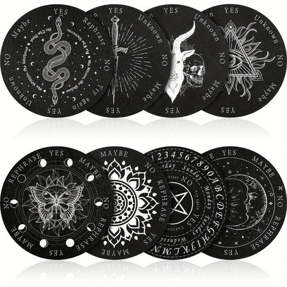 Eight-Piece Wooden Pendulum Board Set with Six-Inch Yes-No Designs for Adult Spiritual Practice and Decor