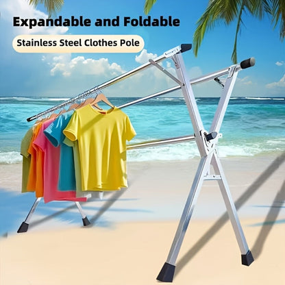 Clothes Drying Rack Collapsible Freestanding, Heavy Duty Stainless Steel Laundry Drying Rack Indoor Outdoor, Adjustable Garment Rack 63" & 79" with Clips