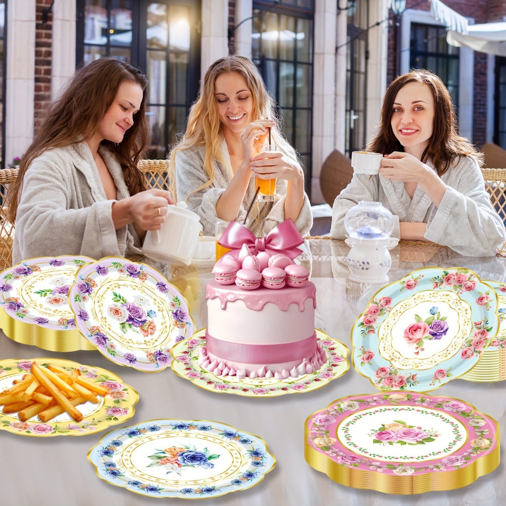 Floral Paper Plate Party Supplies Pack with 48 Botanical-Print Plates in Six Coordinated Designs