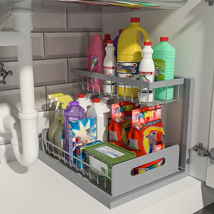 Under Sink Organizer with Sliding Pull-Out Shelf – 2-Tier Metal Cabinet Storage Rack for Kitchen, Bathroom, Pantry & Closet Organization, 1-Pack or 2-Pack